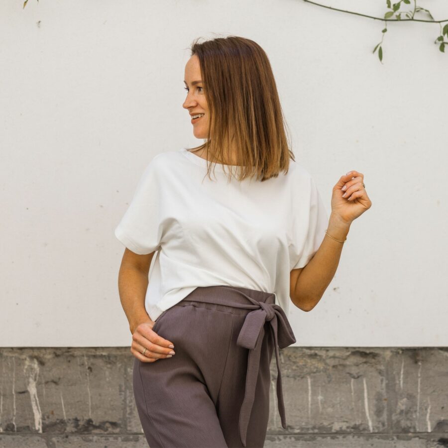 7/8 hlače / rebrast bombaž / mocha - Image 3