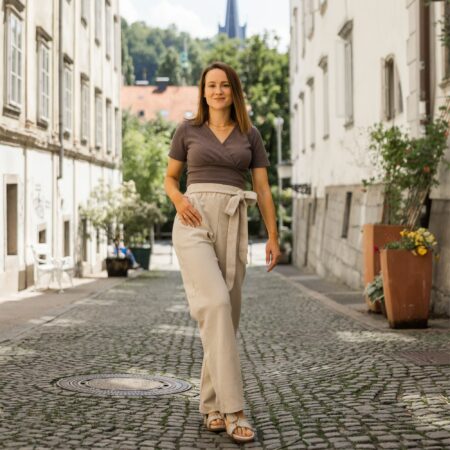 Dolge široke hlače / rebrast bombaž / beige