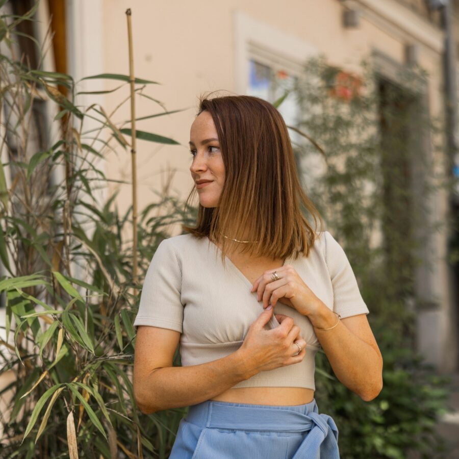 Majica za dojenje / rebrast bombaž / beige / crop top - Image 3