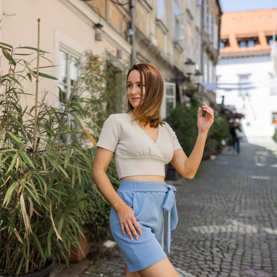 Majica za dojenje / rebrast bombaž / beige / crop top - Image 4