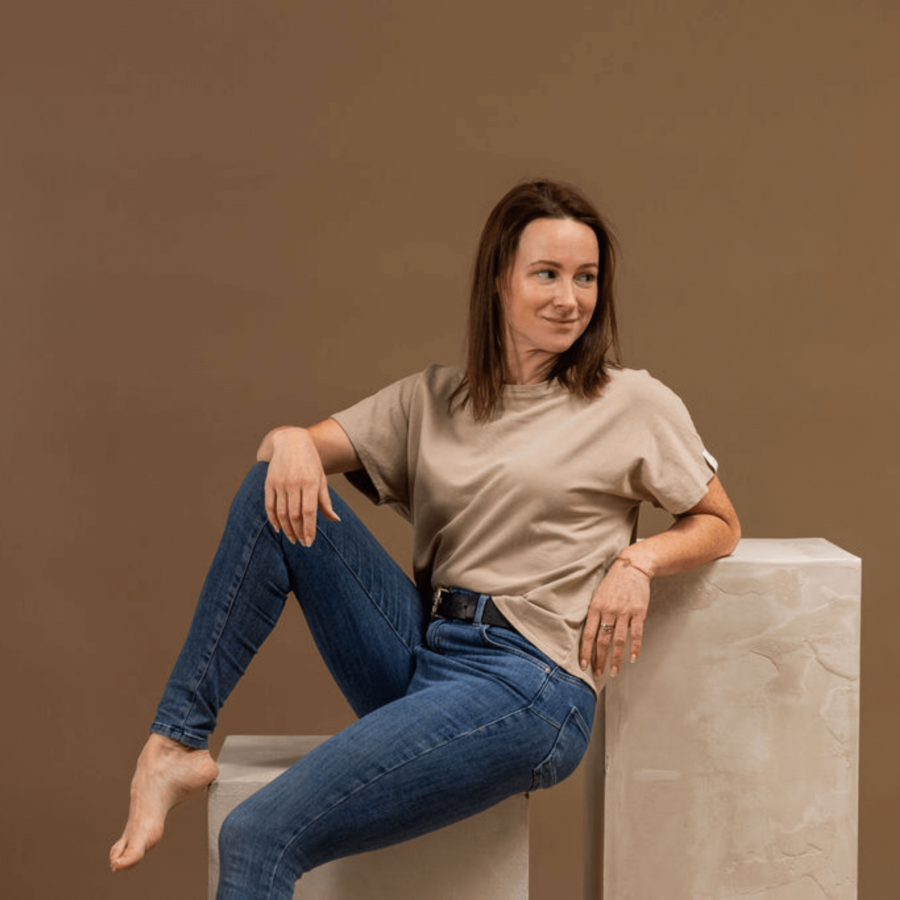 Oversized t-shirt / gladek bombaž / beige - Image 4