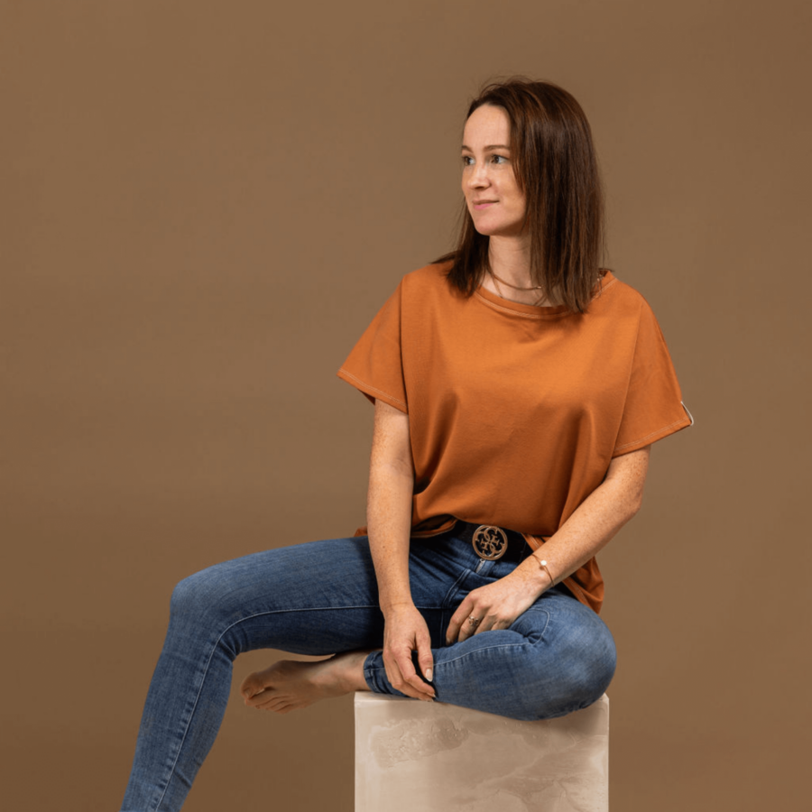 Oversized t-shirt / gladek bombaž / brick - Image 2