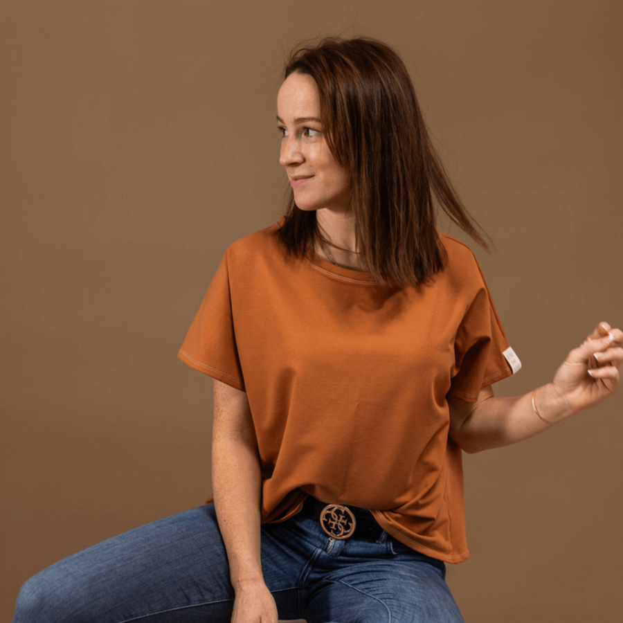 Oversized t-shirt / gladek bombaž / brick - Image 3