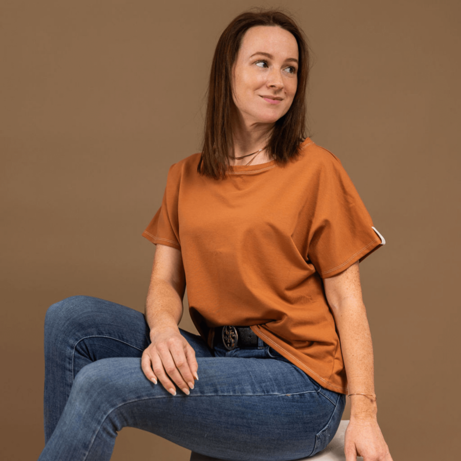 Oversized t-shirt / gladek bombaž / brick - Image 4