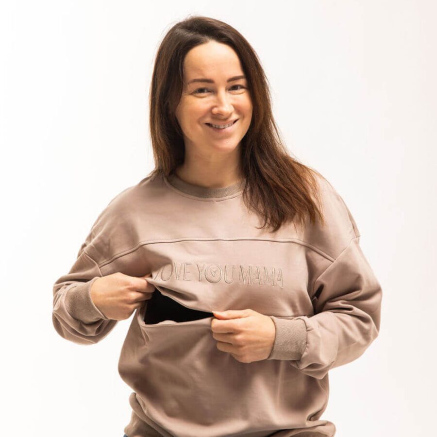 Pulover za dojenje na zadrgo Cappuccino