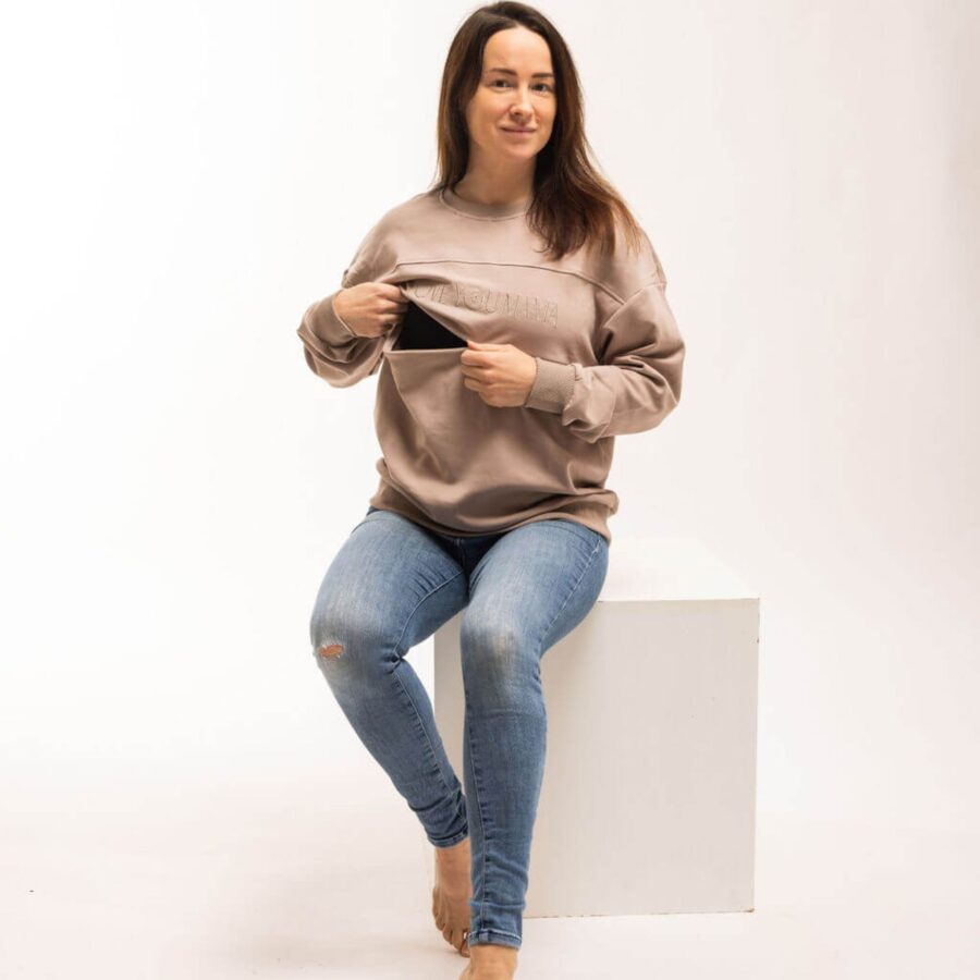 Pulover za dojenje na zadrgo Cappuccino