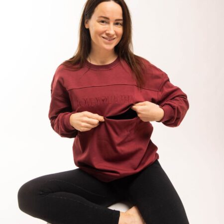 Pulover za dojenje na zadrgo burgundy