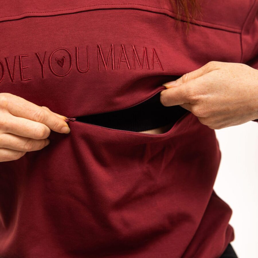 Pulover za dojenje na zadrgo burgundy