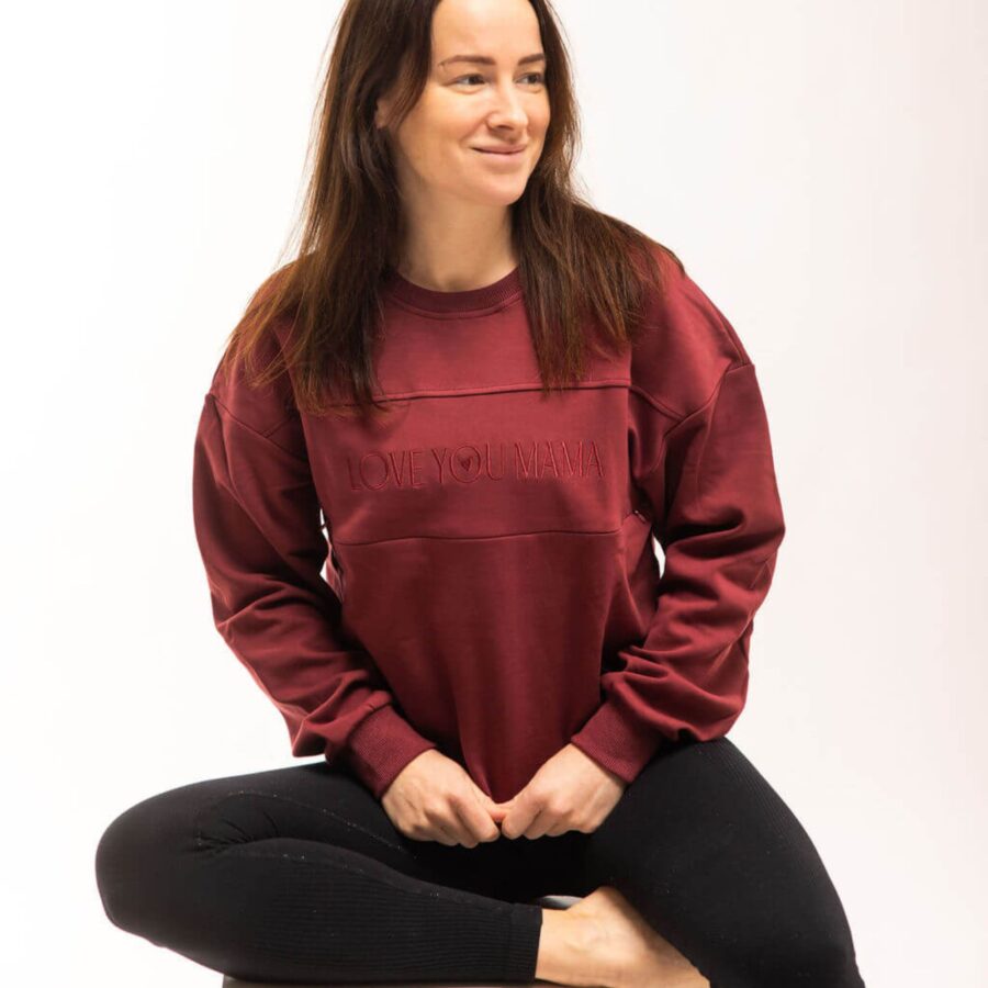Pulover za dojenje na zadrgo burgundy