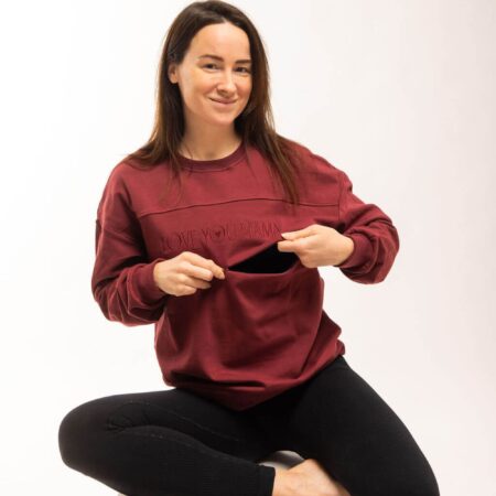 Pulover za dojenje na zadrgo burgundy