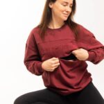 Pulover za dojenje na zadrgo burgundy