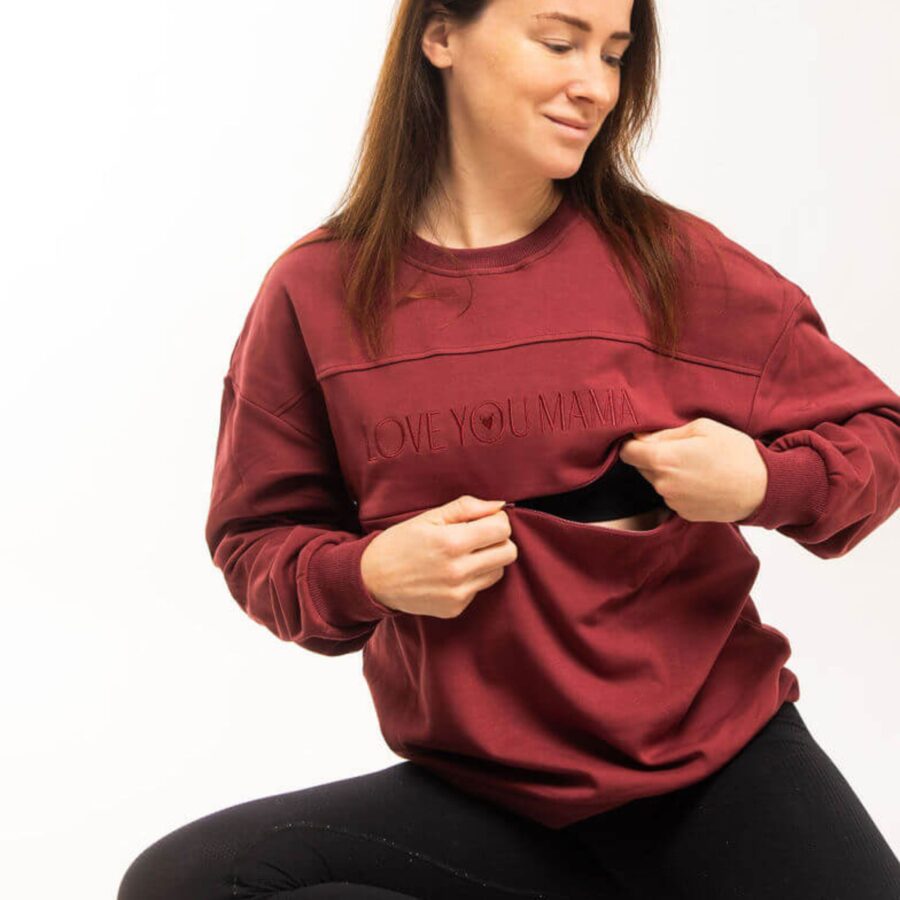 Pulover za dojenje na zadrgo burgundy