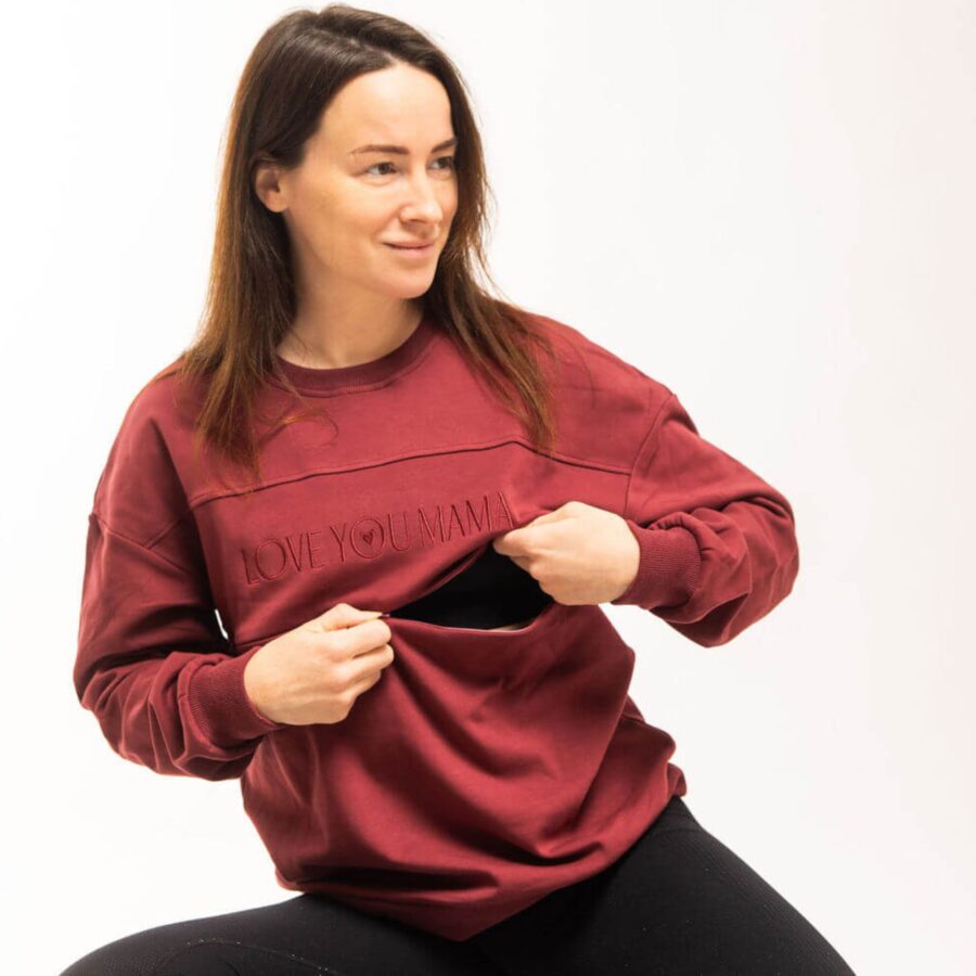 Pulover za dojenje na zadrgo burgundy