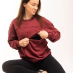 Pulover za dojenje na zadrgo burgundy